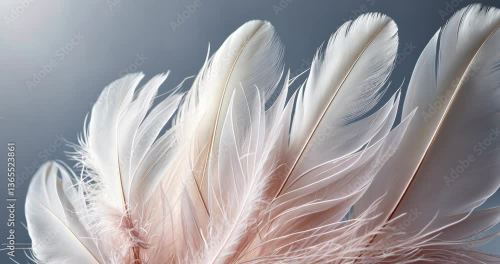 Close-up of lovely feather texture. Macro photography of feathers. High-resolution images of soft feather texture. Pastel hues.