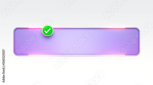 A purple rectangular button with a green check mark icon
