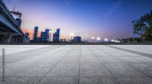 Urban Sunset Skyline with Modern Architecture and Clear Pavement