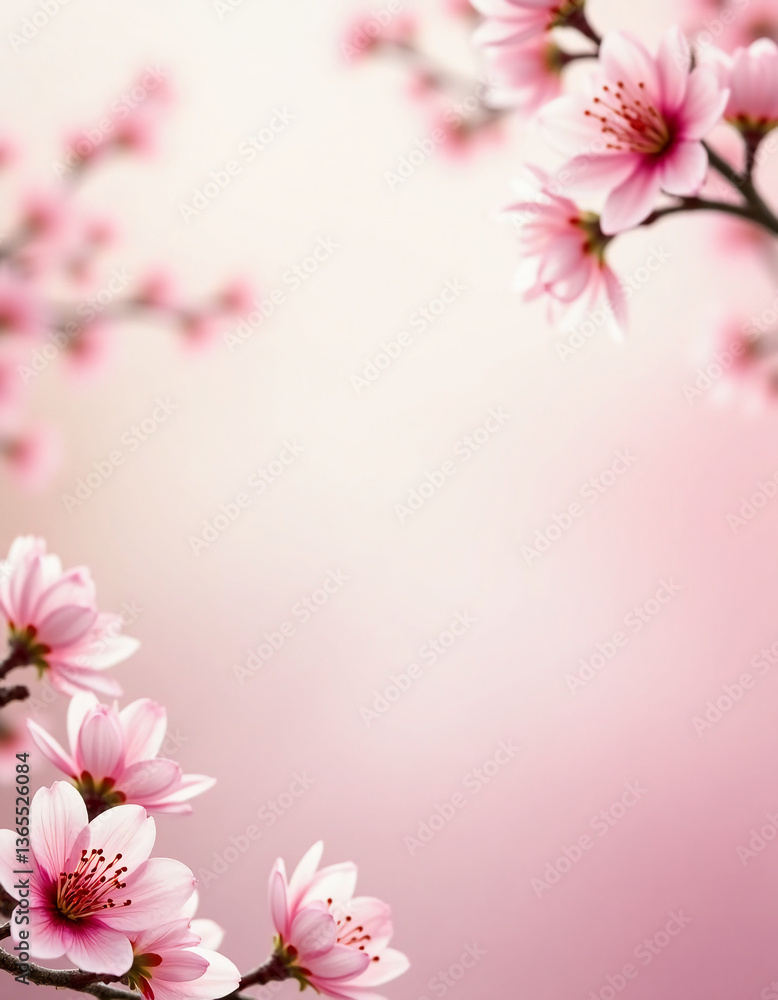 Sakura flowers bloom vibrantly, their soft pink petals offering a stunning contrast against the gentle pink background. Branches stretch gracefully, adorned with clusters of fragile blooms that evoke Sakura flowers bloom vibrantly, their soft pink petals offering a stunning contrast against the gentle pink background. Branches stretch gracefully, adorned with clusters of fragile blooms that evoke