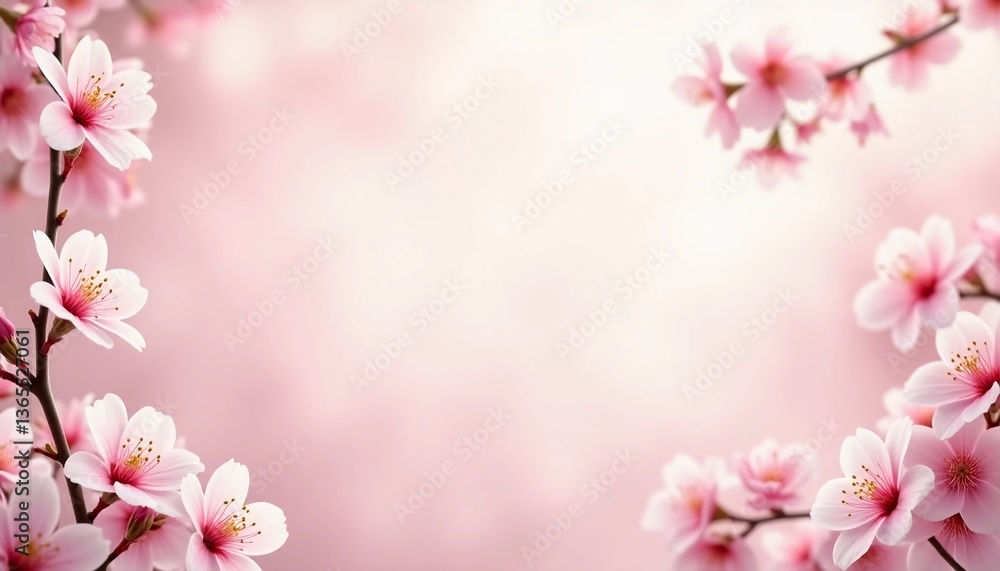 Set against a gentle pink backdrop, clusters of sakura flowers bloom with elegant precision. Each petal showcases delicate shades of pink, capturing the essence of spring and renewal. The composition Set against a gentle pink backdrop, clusters of sakura flowers bloom with elegant precision. Each petal showcases delicate shades of pink, capturing the essence of spring and renewal. The composition