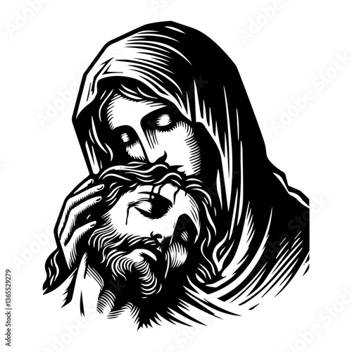 pieta mother mary with jesus head vector art