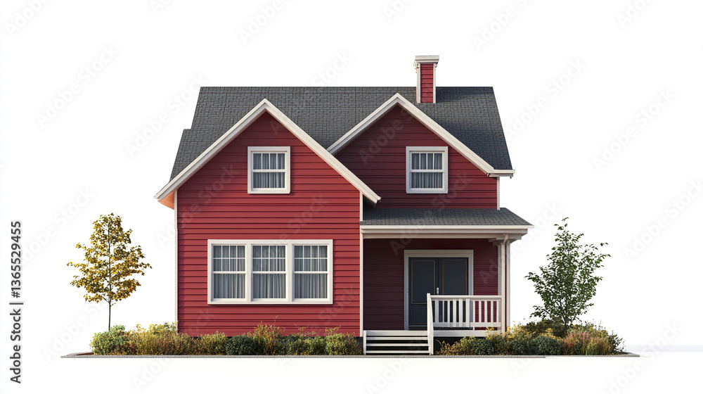 charming red house with porch and surrounding greenery charming red house with porch and surrounding greenery