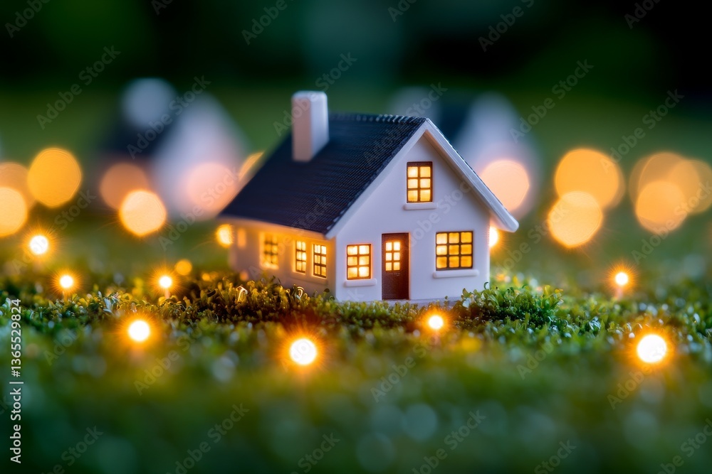 Cozy miniature home, charming small house with warm glowing lights, perfect for festive decorations or seasonal themes. Cozy miniature home, charming small house with warm glowing lights, perfect for festive decorations or seasonal themes.