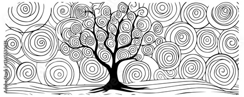 Decorative tree of life with spiral branches – stylized vector illustration