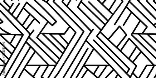 complex black and white vector pattern with intersecting lines and geometric rhythm