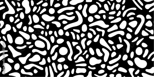 organic black and white vector pattern with irregular blob shapes and bold contrast