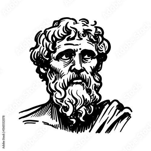 hand drawn vector of classical philosopher bust with beard, vintage engraving style