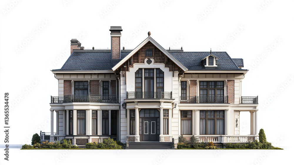 Fototapeta premium Elegant Victorian style house with ornate details and large windows
