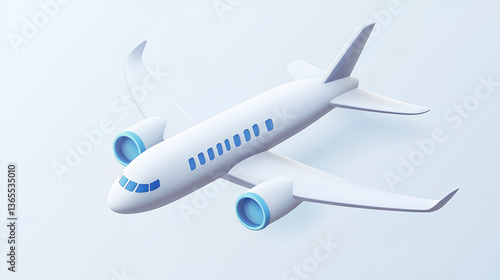 Wallpaper Mural Flying plane icon. Cute, cartoon 3d realistic white airplane with blue portholes and wings, perspective view  Torontodigital.ca