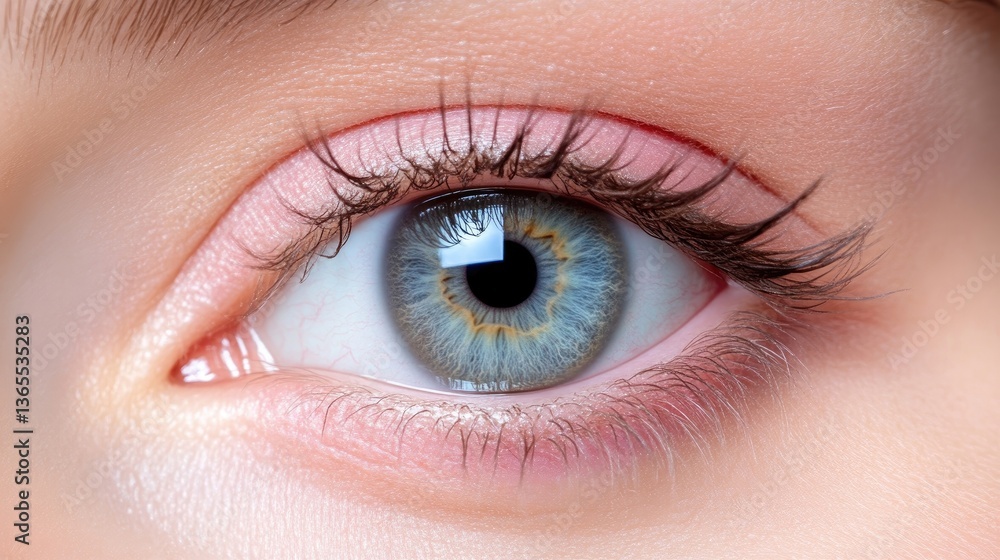 Close-up of a beautiful eye with light blue color, highlighted by soft makeup Close-up of a beautiful eye with light blue color, highlighted by soft makeup