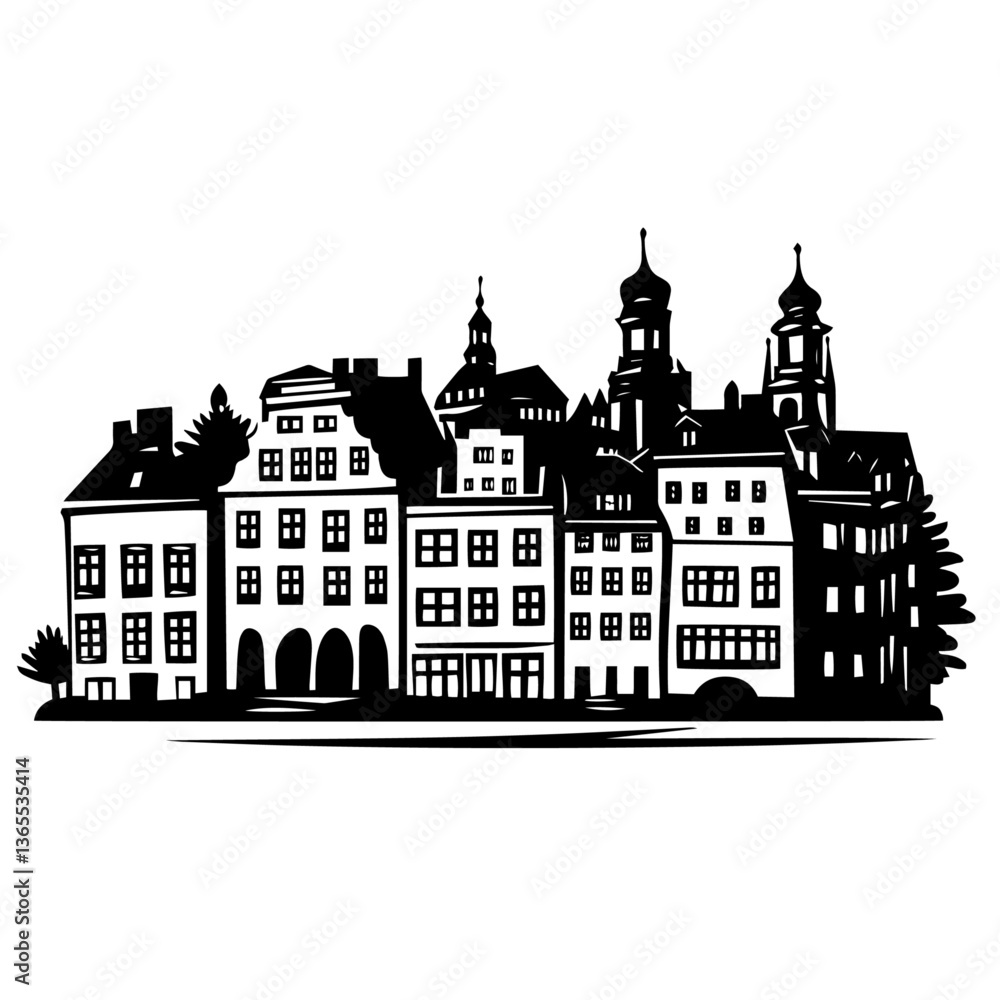 Obraz premium historic town buildings vector illustration