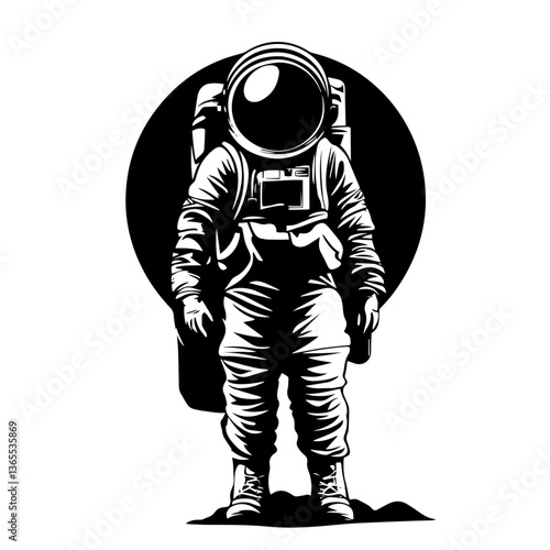 astronaut in space suit black and white vector