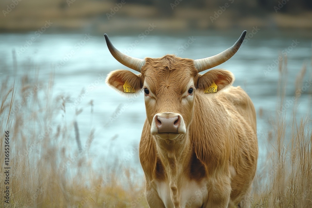 Close-up of cow in a field with blurry green background Close-up of cow in a field with blurry green background
