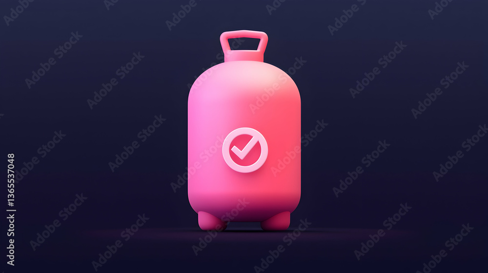 Pink 3D Render of a Gas Cylinder with Safety Check Mark on Dark Background Pink 3D Render of a Gas Cylinder with Safety Check Mark on Dark Background
