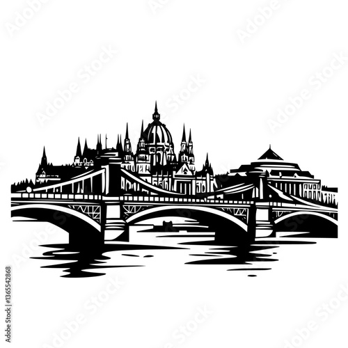 city bridge skyline vector illustration