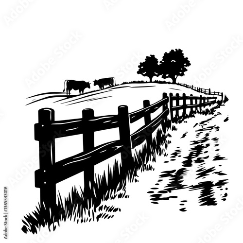 countryside road with fence vector illustration