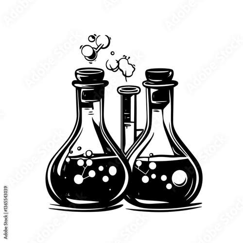 science lab flasks with bubbles vector