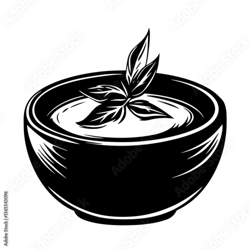 soup bowl with herbs black and white vector