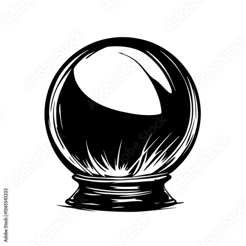 black vector of crystal ball with shiny surface, mystical and magical fortune telling symbol