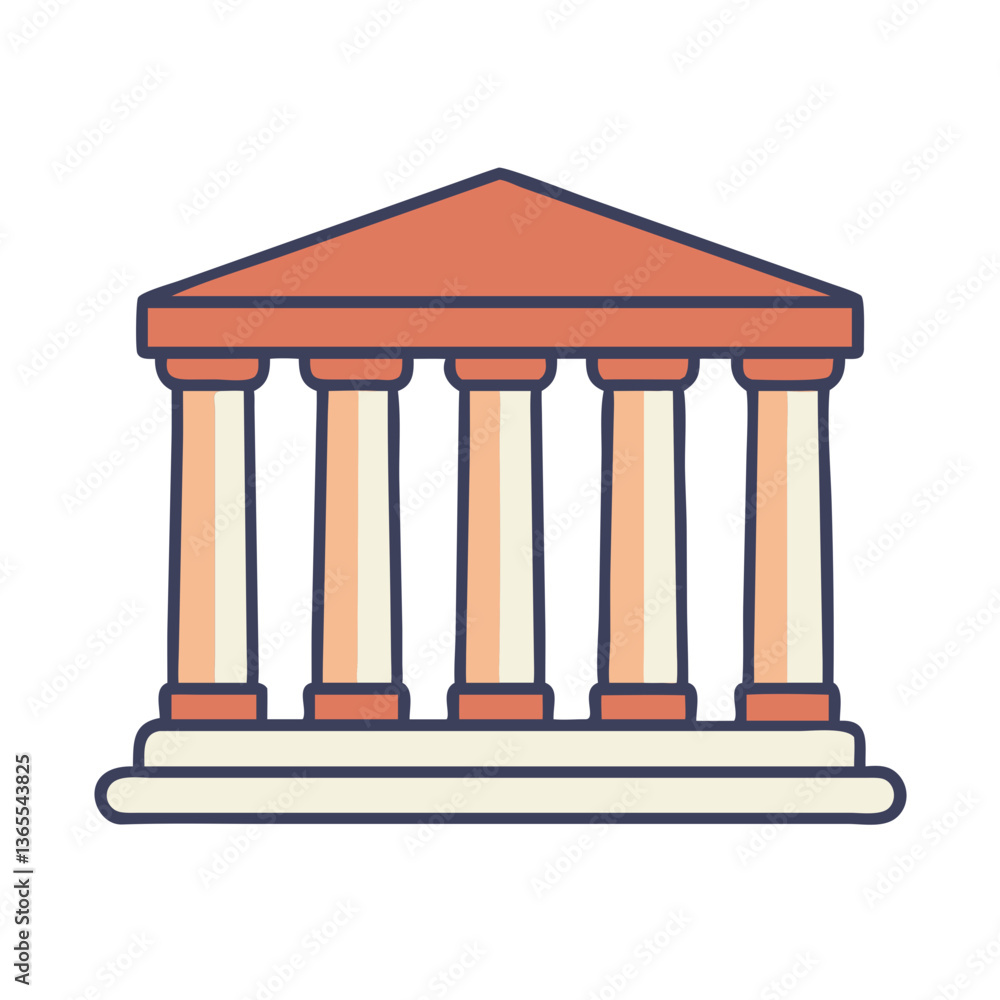 Fototapeta premium Greek temple icon in flat design with columns and roof 