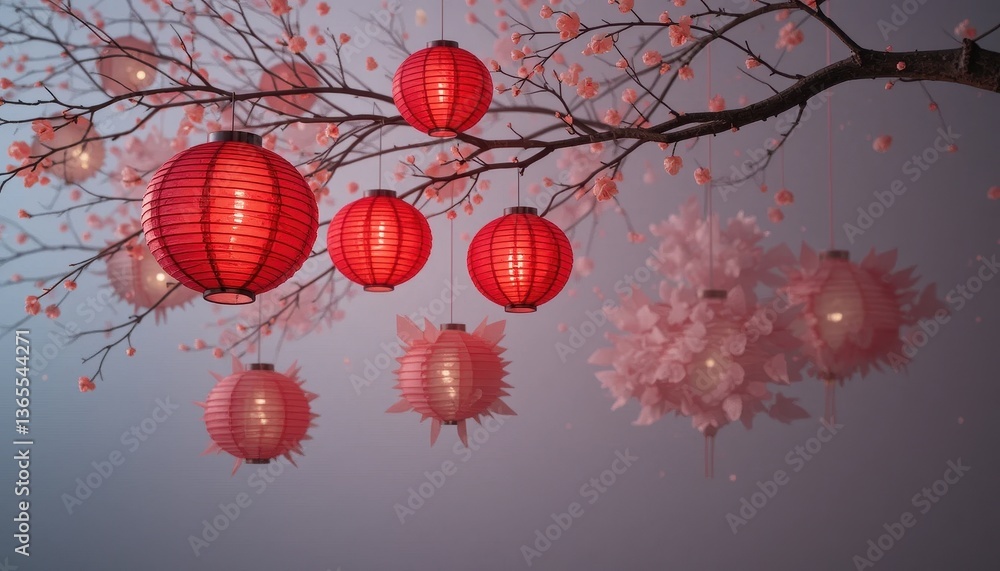 Obraz premium Decorative art of lantern festival in asian garden