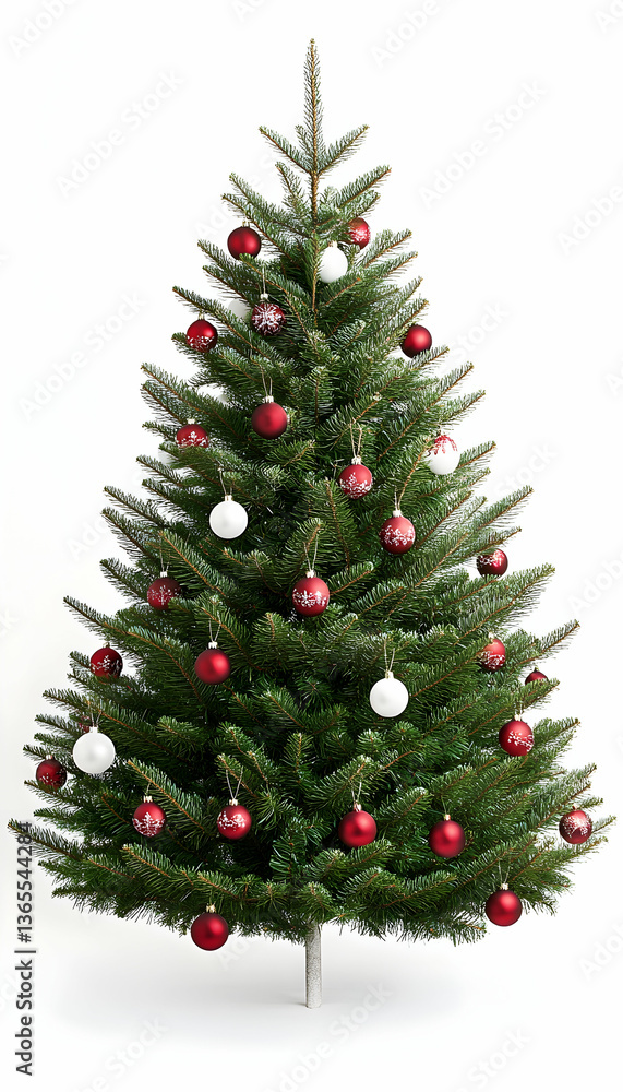 Decorated Christmas tree with red and white ornaments Decorated Christmas tree with red and white ornaments