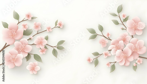 Wallpaper Mural Delicate pink blossoms on branches with leaves, arranged symmetrically on a white background Torontodigital.ca