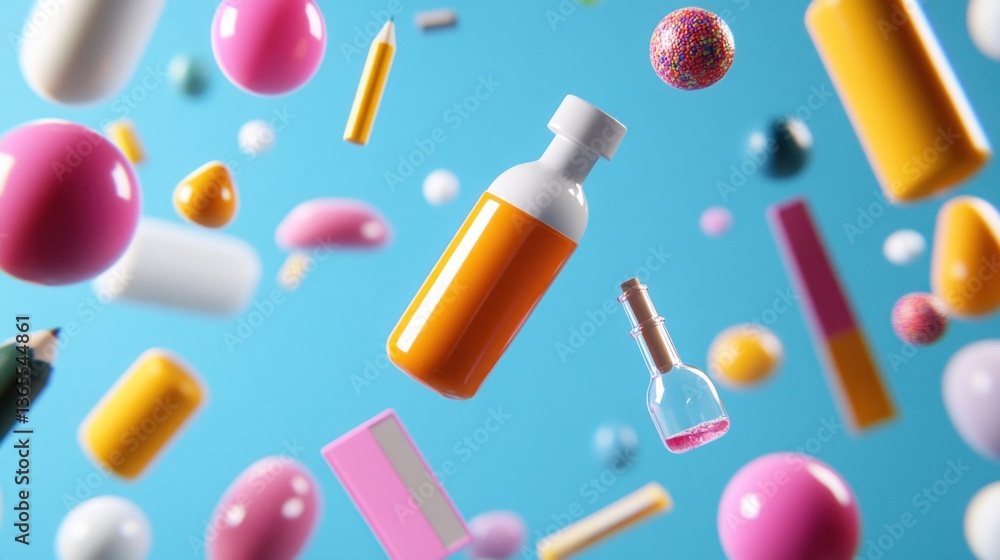 Floating capsules and bottles medical concept Floating capsules and bottles medical concept