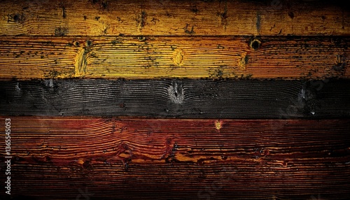 Wallpaper Mural black and gold yellow and red old dirty wood wall wooden plank board texture background with grains and structures and scratched Torontodigital.ca