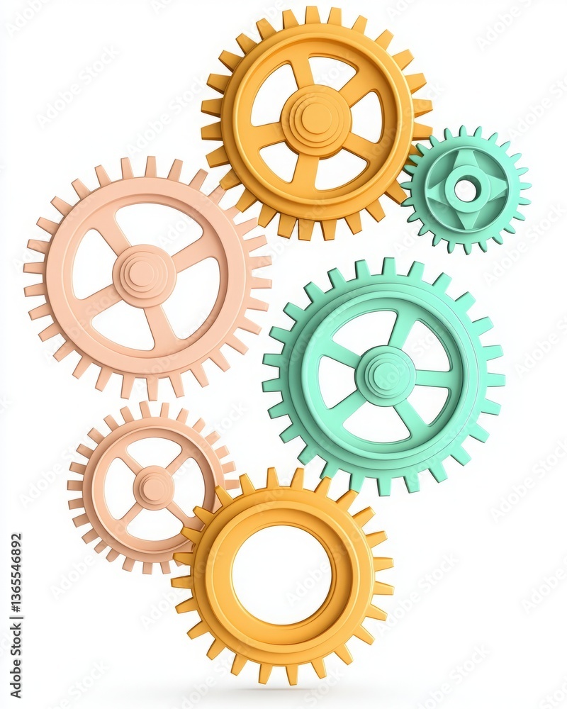 Self development successful concepts. Colorful gears of various sizes arranged creatively, symbolizing mechanical movement and engineering concepts in a modern design. Self development successful concepts. Colorful gears of various sizes arranged creatively, symbolizing mechanical movement and engineering concepts in a modern design.