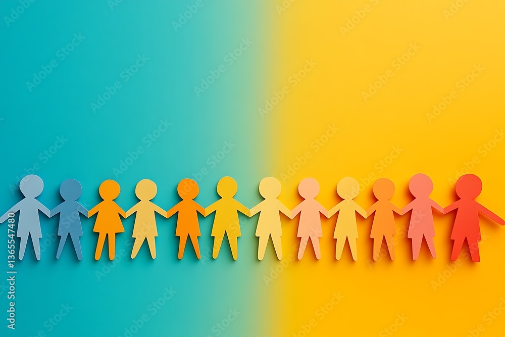 Bright Gradient Paper People Holding Hands Together Bright Gradient Paper People Holding Hands Together