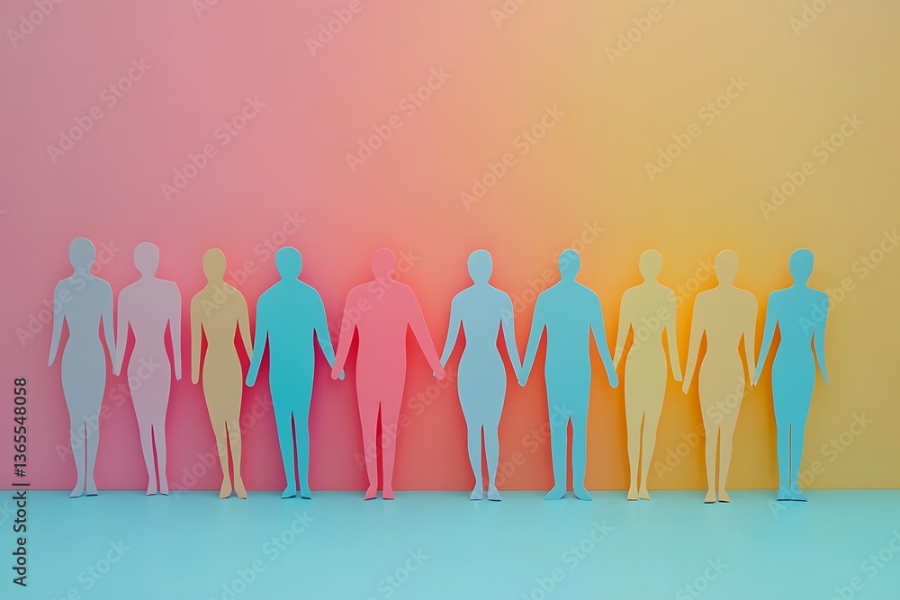 Fototapeta premium Bright Colorful People Holding Hands Unity Concept