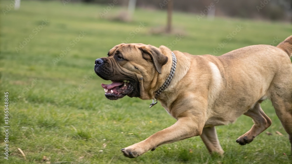 Large light brown dog running in a grassy field Large light brown dog running in a grassy field