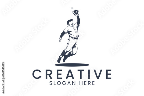 Baseball player catching ball vector logo design for sports team and branding use