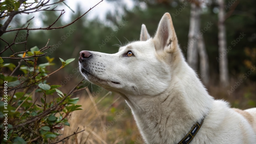 a beautiful dog curiously observing something in the environment a beautiful dog curiously observing something in the environment