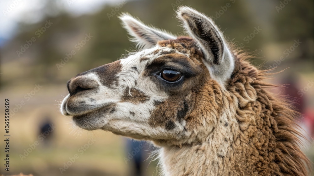 Obraz premium close-up shot of a llama, showcasing its expressive features and unique markings