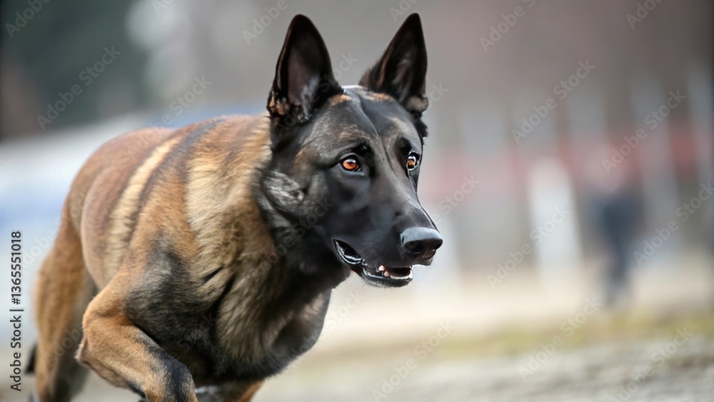a majestic Belgian Malinois dog running with a determined gaze a majestic Belgian Malinois dog running with a determined gaze