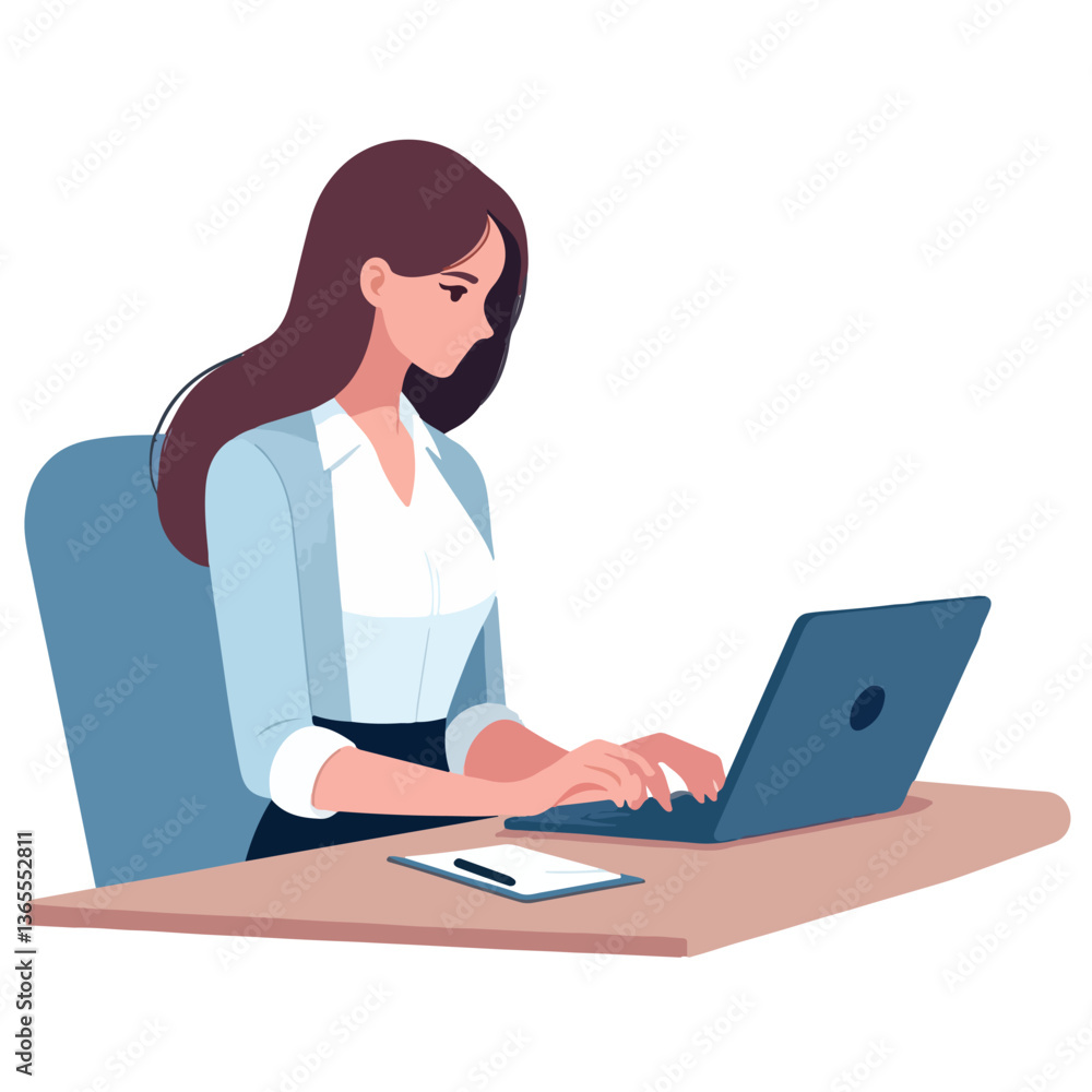 vector business woman with working laptop vector business woman with working laptop