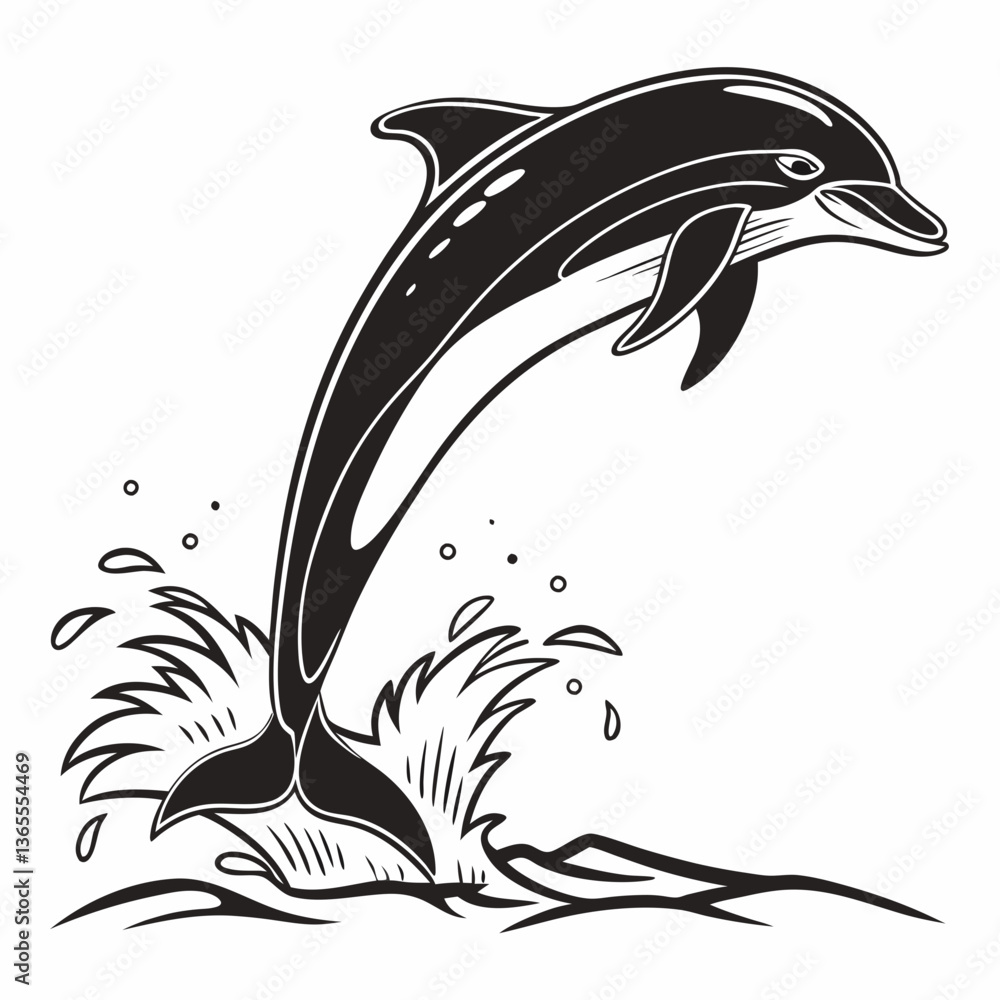 Naklejka premium bottlenose dolphin silhouette black vector