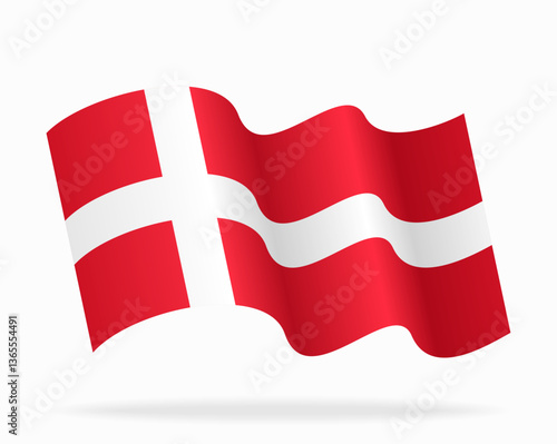 Danish flag wavy background layout. Vector illustration.