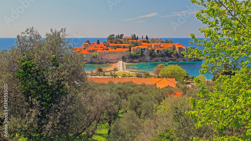 Luxury Resort Islet Sveti Stefan at Adriatic Sea in Montenegro Autumn