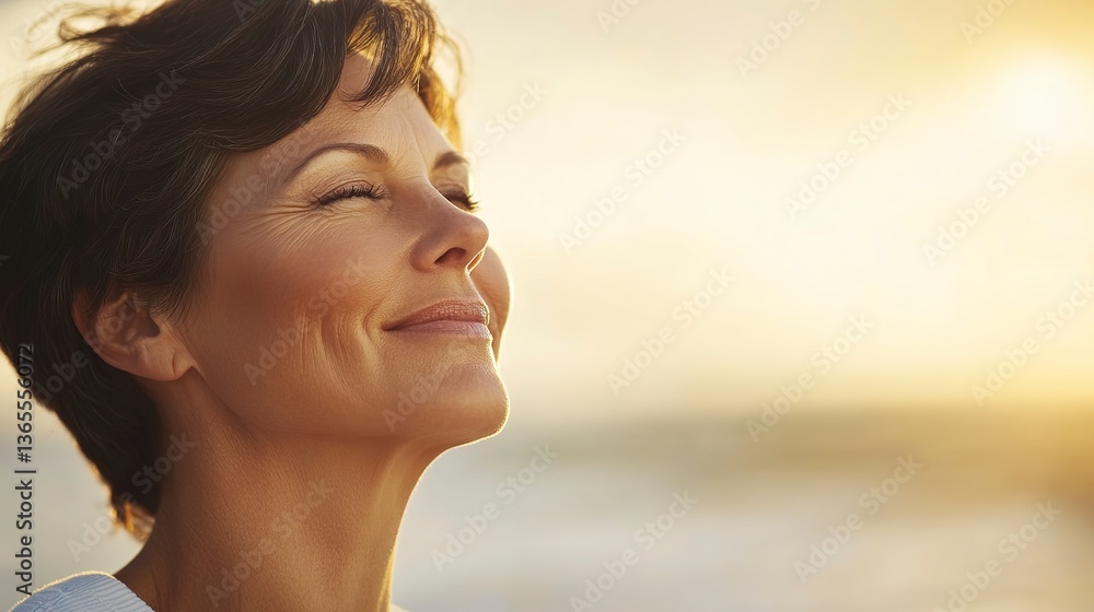 A serene woman basking in golden sunset light, finding peace and tranquility in nature's embrace, with soft focus and warm tones. A serene woman basking in golden sunset light, finding peace and tranquility in nature's embrace, with soft focus and warm tones.