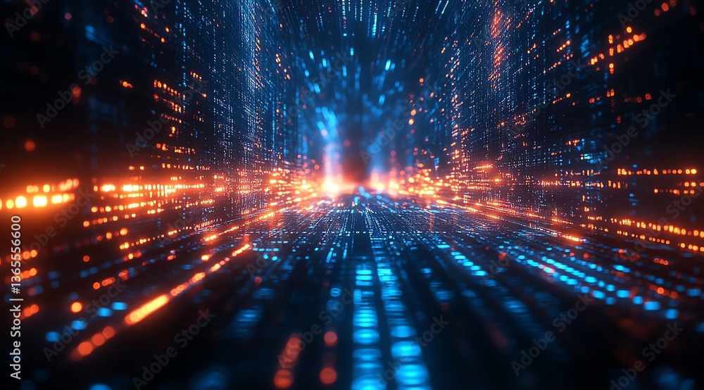 Fototapeta premium Abstract Technology Background with Glowing Data Stream and Digital Network
