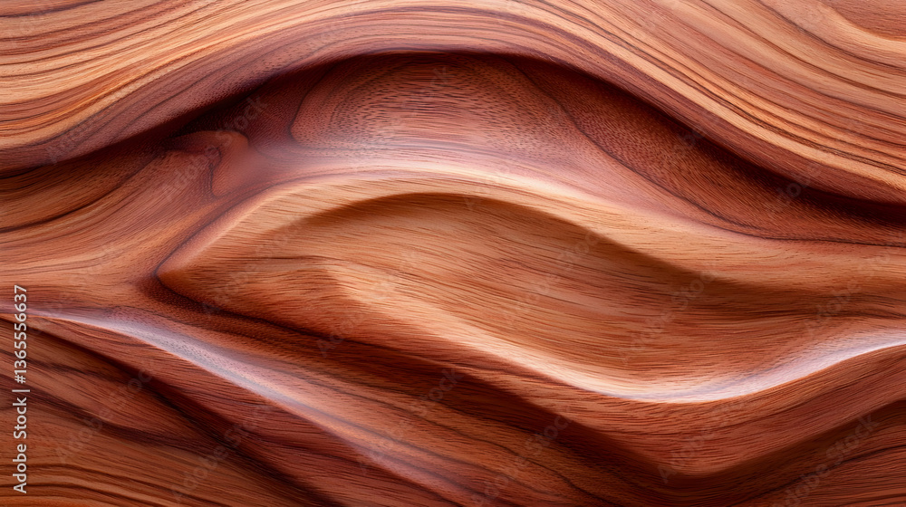 Obraz premium Rich Polished Mahogany Wood Background with Wave Pattern