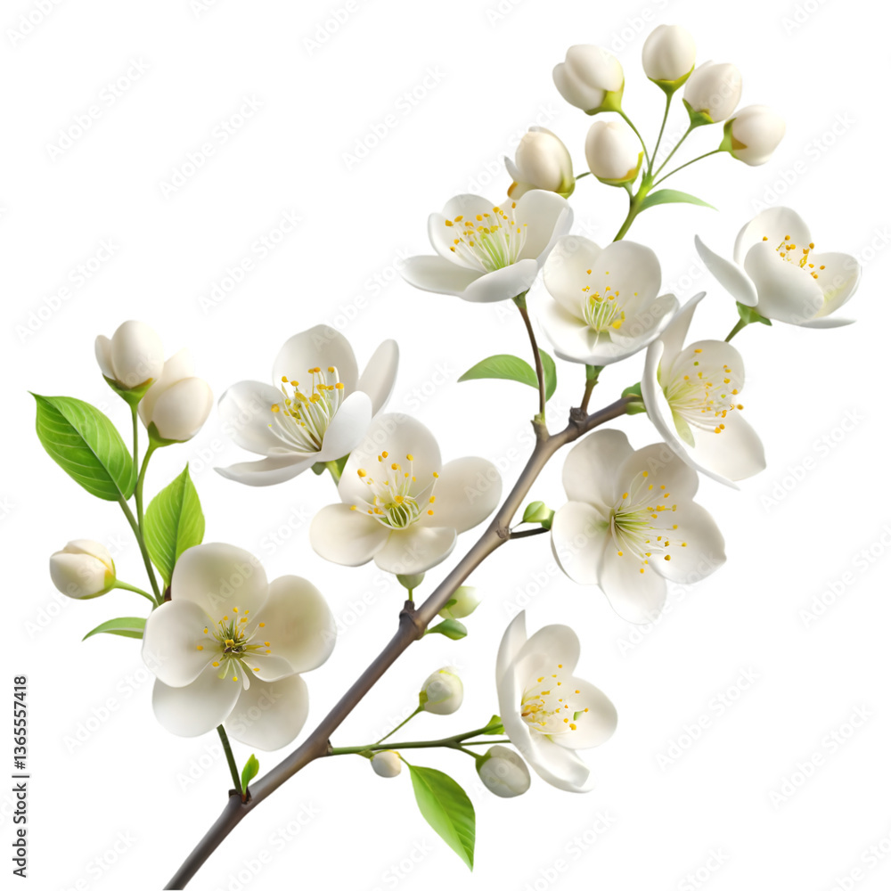 Fototapeta premium Delicate White Flower Branch 3D Rendered Floral Illustration Isolated On White Background