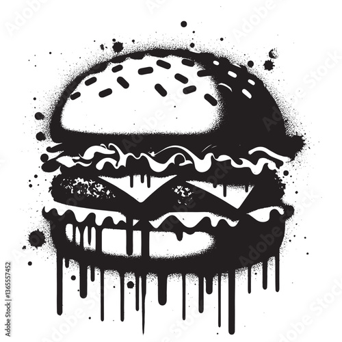 Graffiti-style black spray-painted burger on a white background