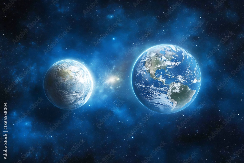 Obraz premium Two celestial planets floating among the stars in vast space