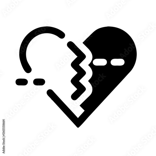 a broken heart silhouette, symbolizing heartbreak, loss and emotional distress. The split heart with jagged edges evoke feeling of sadness, pain, and the end of relationship