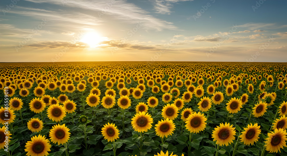 Obraz premium Vast Sunflower Field At Sunset